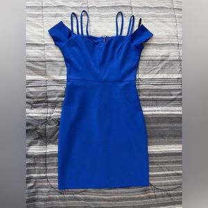 Blue off shoulder cocktail dress